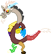Size: 106x111 | Tagged: safe, artist:botchan-mlp, discord, draconequus, adorabolical, animated, cute, desktop ponies, discute, evil grin, grin, male, simple background, smiling, solo, sprite, standing, transparent background