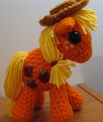 Size: 2026x2399 | Tagged: safe, artist:acrylicsheep, applejack, earth pony, pony, g4, amigurumi, crochet, hat, high res, irl, photo, plushie, solo