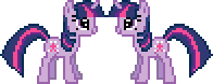 Size: 196x78 | Tagged: artist needed, source needed, safe, twilight sparkle, g4, animated, desktop ponies, duality, female, hoofbump, pixel art, self ponidox, simple background, sprite, transparent background, twolight