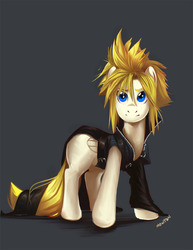 Size: 1159x1500 | Tagged: safe, artist:mew, pony, cloud strife, cloudsdale, final fantasy, final fantasy vii, solo