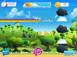 Size: 800x600 | Tagged: safe, gameloft, screencap, nightshade, rainbow dash, pegasus, pony, g4, my little pony: magic princess, 3d, aviator goggles, blue coat, blue fur, blue mane, blue tail, bush, clear the skies, clothes, cloud, coin, costume, fence, flight suit, flying, game, goggles, gray coat, grey fur, hasbro, lightning, mobile game, my little pony logo, numbers, rainbow tail, rainbow trail, shadowbolts, shadowbolts costume, stormcloud, tail, timer, tree, wings