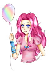 Size: 600x840 | Tagged: safe, artist:lilpunk101, pinkie pie, human, g4, balloon, clothes, female, humanized, simple background, solo, transparent background