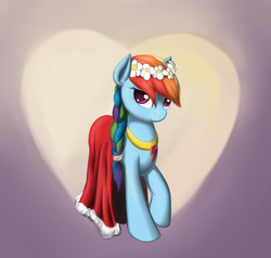 Size: 1000x950 | Tagged: safe, artist:sokolas, rainbow dash, pegasus, pony, g4, clothes, dress, female, floral head wreath, flower, heart, looking at you, rainbow dash always dresses in style, solo