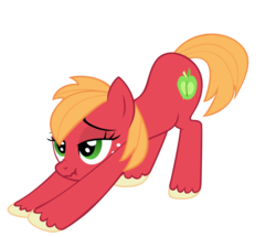 Size: 2157x1855 | Tagged: safe, artist:luckysmores, big macintosh, earth pony, pony, g4, exploitable meme, female, iwtcird, macareina, rule 63, scrunchy face, simple background, solo, stretching, transparent background, unshorn fetlocks