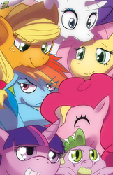 Size: 413x638 | Tagged: safe, artist:x3dave, applejack, fluttershy, pinkie pie, rainbow dash, rarity, spike, twilight sparkle, g4, mane seven, mane six