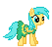 Size: 106x96 | Tagged: artist needed, source needed, safe, sunshower raindrops, g4, clothes, desktop ponies, dress, gala dress, simple background, solo, sprite, transparent background