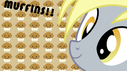 Size: 900x506 | Tagged: artist needed, safe, derpy hooves, pegasus, pony, g4, :3, eat muffins every day, female, mare, muffin, solo, wallpaper