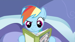 Size: 640x360 | Tagged: safe, screencap, rainbow dash, g4, read it and weep, book, reading