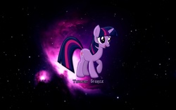 Size: 1680x1050 | Tagged: safe, twilight sparkle, pony, unicorn, g4, female, mare, open mouth, raised hoof, solo, stars, text, unicorn twilight, wallpaper