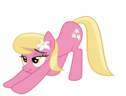 Size: 2415x1855 | Tagged: safe, artist:luckysmores, lily, lily valley, earth pony, pony, g4, exploitable meme, female, iwtcird, mare, scrunchy face, show accurate, simple background, solo, stretching, transparent background