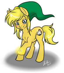 Size: 428x489 | Tagged: safe, artist:rannarbananar, chicken, pony, blushing, glowing, link, ponified, the legend of zelda, triforce