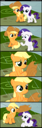 Size: 1000x3040 | Tagged: safe, artist:coltsteelstallion, applejack, rarity, earth pony, pony, unicorn, g4, applejack's hat, comic, cowboy hat, cute, duo, female, filly, filly applejack, filly rarity, floppy ears, hat, jackabetes, rain, raribetes, younger