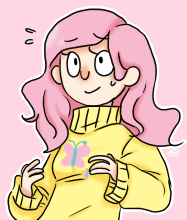 Size: 187x220 | Tagged: safe, artist:nyan-cow, fluttershy, human, g4, clothes, humanized, solo, sweater, sweatershy