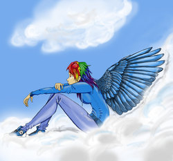 Size: 900x840 | Tagged: safe, artist:kulturschock, rainbow dash, human, g4, converse, humanized, shoes, winged humanization