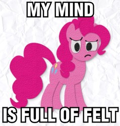 Size: 800x840 | Tagged: safe, pinkie pie, g4, caption, felt, image macro, pun, reaction image