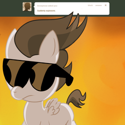 Size: 900x900 | Tagged: safe, rumble, pegasus, lets ask rumble, g4, ask, colt, cool guys don't look at explosions, explosion, foal, male, sunglasses, tumblr