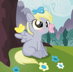 Size: 1770x1748 | Tagged: safe, artist:yjayr, derpy hooves, butterfly, pony, g4, cute, female, filly, solo