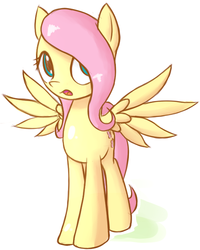 Size: 594x743 | Tagged: safe, artist:fajeh, artist:rustydooks, fluttershy, pony, g4, female, looking at you, simple background, solo, spread wings, standing