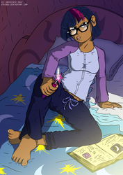 Size: 800x1131 | Tagged: safe, artist:ladyanidraws, twilight sparkle, human, g4, dark skin, duckface, glasses, humanized