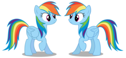 Size: 5936x2750 | Tagged: safe, artist:mrlolcats17, rainbow dash, changeling, pegasus, pony, g4, cutie mark, disguise, disguised changeling, female, hooves, looking at each other, mare, raised hoof, simple background, transparent background, vector, wings