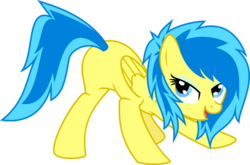 Size: 5090x3360 | Tagged: safe, artist:blueblitzie, oc, oc only, oc:blueberry blitz, pegasus, pony, bedroom eyes, butt, eyeshadow, featureless crotch, female, looking at you, looking back, open mouth, plot, presenting, smiling, solo