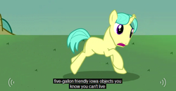 Size: 636x330 | Tagged: safe, oc, oc:dusk, pony, unicorn, dusk's dawn, male, running, scared, screenshots, stallion, youtube caption