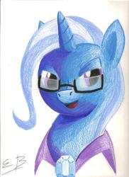 Size: 1700x2338 | Tagged: safe, artist:inkysketch, trixie, g4, glasses, smiling