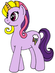 Size: 752x990 | Tagged: artist needed, safe, oc, oc only, oc:ramzpaul, pony, unicorn, female, full body, hooves, horn, mare, multicolored mane, simple background, smiling, solo, standing, tail, transparent background, unicorn oc