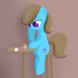 Size: 1400x1400 | Tagged: safe, artist:erthilo, beauty brass, pony, g4, colored pupils, female, sitting, solo, table