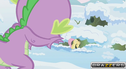 Size: 640x351 | Tagged: safe, edit, edited screencap, screencap, fluttershy, spike, g4, brazzers, meme