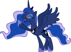 Size: 13309x9654 | Tagged: safe, artist:almostfictional, princess luna, alicorn, pony, g4, luna eclipsed, absurd resolution, eyes closed, female, mare, raised hoof, simple background, solo, spread wings, transparent background, vector, wings