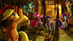 Size: 1440x810 | Tagged: safe, artist:lima-hibiki, applejack, fluttershy, pinkie pie, rainbow dash, rarity, twilight sparkle, g4, apple