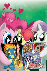 Size: 800x1213 | Tagged: safe, artist:amy mebberson, idw, official comic, apple bloom, dj pon-3, doctor whooves, hoity toity, pinkie pie, spitfire, sweetie belle, time turner, vinyl scratch, pony, g4, comic, cover, idw advertisement