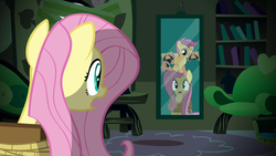 Size: 1280x720 | Tagged: safe, artist:capnpea, edit, edited screencap, screencap, fluttershy, scootaloo, g4, putting your hoof down, fimbriae, mirror, terry