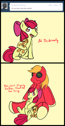 Size: 660x1274 | Tagged: safe, artist:nessia, apple bloom, applejack, big macintosh, earth pony, pony, g4, ask, comic, male, plushie, stallion, this apple bloom, tumblr