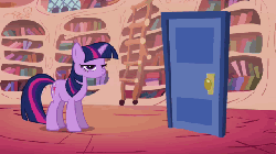Size: 640x360 | Tagged: safe, screencap, spike, twilight sparkle, boast busters, g4, animated, door