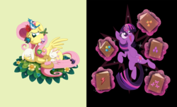 Size: 1808x1096 | Tagged: safe, artist:circustent, fluttershy, twilight sparkle, g4, dirt cube