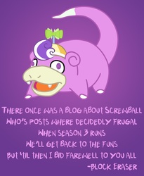 Size: 1000x1217 | Tagged: safe, artist:blockeraser, screwball, slowpoke (pokémon), g4, ask, crossover, hat, limerick, parody, pokémon, propeller hat, screwball tells all, slowpoke, swirly eyes, tumblr