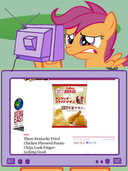 Size: 563x752 | Tagged: safe, scootaloo, chicken, pony, g4, exploitable meme, kfc, meme, tv meme