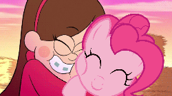 Size: 1280x720 | Tagged: safe, artist:battybovine, pinkie pie, earth pony, human, pony, animated, crossover, cuddling, cute, daaaaaaaaaaaw, diapinkes, duo, eyes closed, female, gravity falls, hall of fame, hnnng, hug, mabel pines, mare, snuggling, squishy cheeks