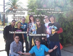 Size: 586x450 | Tagged: safe, human, brony, choose your champions, group shot, irl, irl human, lauren faust, meet up, outdoors, photo, plushie