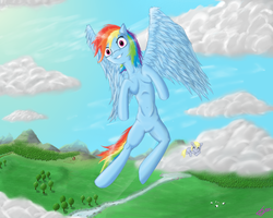 Size: 1280x1024 | Tagged: safe, artist:masdragonflare, derpy hooves, rainbow dash, pegasus, pony, g4, female, mare