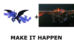 Size: 1007x702 | Tagged: safe, nightmare moon, kaiju, g4, all caps, battra, exploitable meme, godzilla (series), make it happen, meme, meta