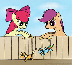 Size: 500x455 | Tagged: safe, artist:el-yeguero, apple bloom, scootaloo, g4, marionette, puppet