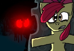 Size: 720x504 | Tagged: safe, artist:octavia-sandwich, apple bloom, pony, zombie, story of the blanks, g4, creepypasta, everfree forest, female, filly, foal, scared