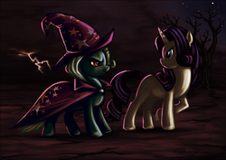 Size: 1000x706 | Tagged: safe, artist:spiralchasm, rarity, trixie, g4, angry, dark