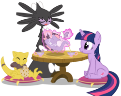 Size: 636x505 | Tagged: safe, artist:seaandsunshine, twilight sparkle, abra, gothitelle, pony, unicorn, g4, cookie, crossover, female, magic, mare, pokémon, simple background, tea, tea party, telekinesis, transparent background, unicorn twilight, vector