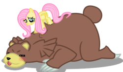 Size: 430x255 | Tagged: safe, artist:seaandsunshine, fluttershy, bear, pegasus, pony, ursaring, g4, crossover, female, mare, massage, pokémon, simple background, transparent background, vector