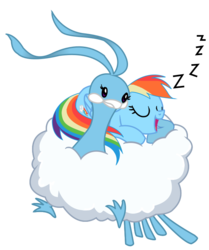 Size: 645x771 | Tagged: safe, artist:seaandsunshine, rainbow dash, altaria, pegasus, pony, g4, crossover, duo, female, mare, nap, pokémon, simple background, sleeping, snoring, transparent background, vector, zzz