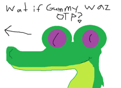 Size: 704x513 | Tagged: safe, gummy, g4, arrow, exploitable meme, male, meme, ms paint, otp, solo, wut if gummy wuz a meme